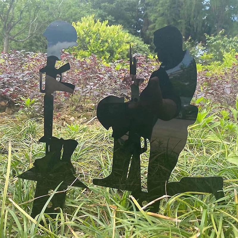Garden Decoration Stake Fallen Soldier Silhouette Outdoor Decor Plug-in Kneeling Character Courtyard Sign Statue New