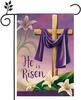 He Is Risen Spring Easter Small Garden Ag 12 X 18 Inches Vertical Double Sided Burlap Purple Lilies Resurrection Theme Yar EEZ