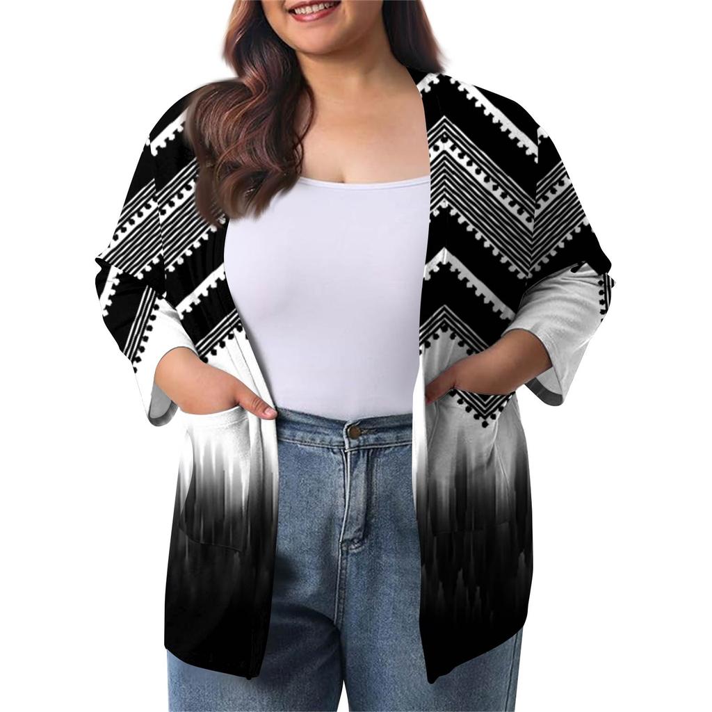 Women's Fall And Winter Fashion Casual Soild 3/4 Sleeve Mid-Length Cardigan Jacket