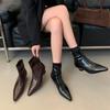Thick heel thin boots women's fashion European and American style 2025 new medium heel short boots soft leather pointed Martin boots