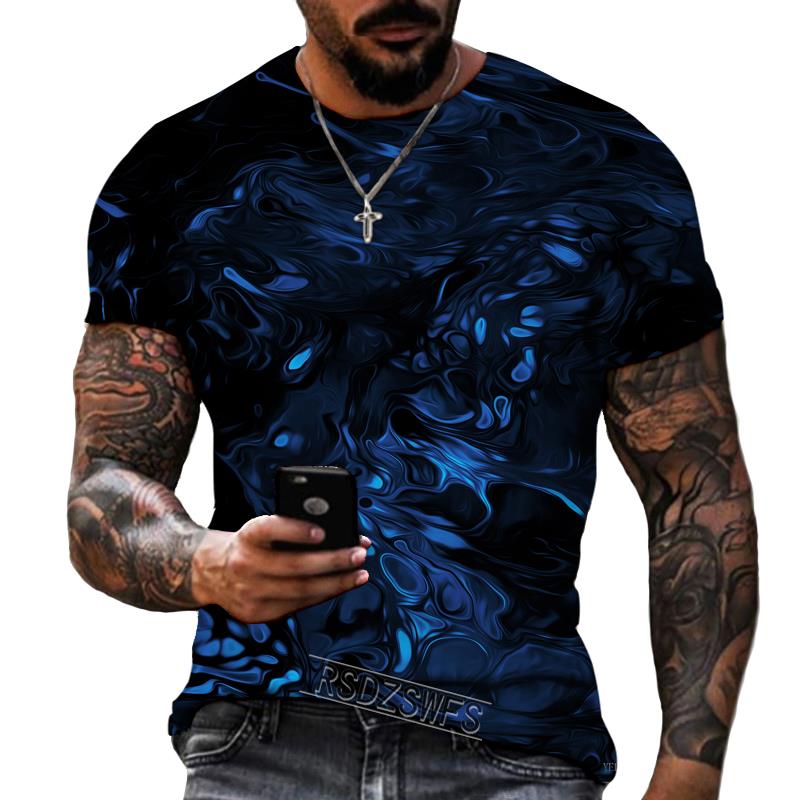 Blue And Black Color Mix And Match 3D Printing Men's Round Neck T-shirt Lycra Polyester Fabric Casual Brand Clothing Oversized