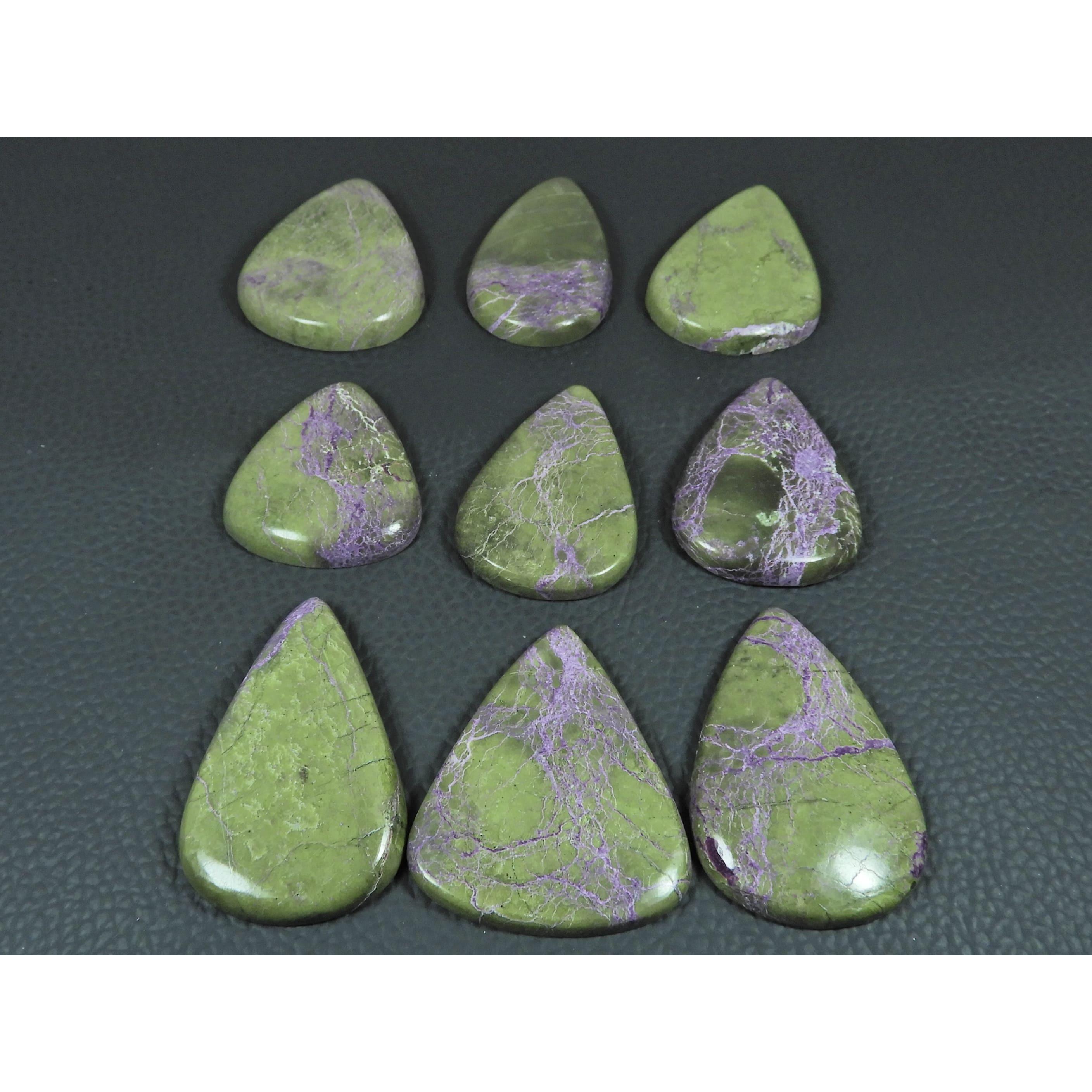09Pcs Natural Stichtite Pear Shape Cabochon Loose Gemstone 320 Cts. Lot C-2994