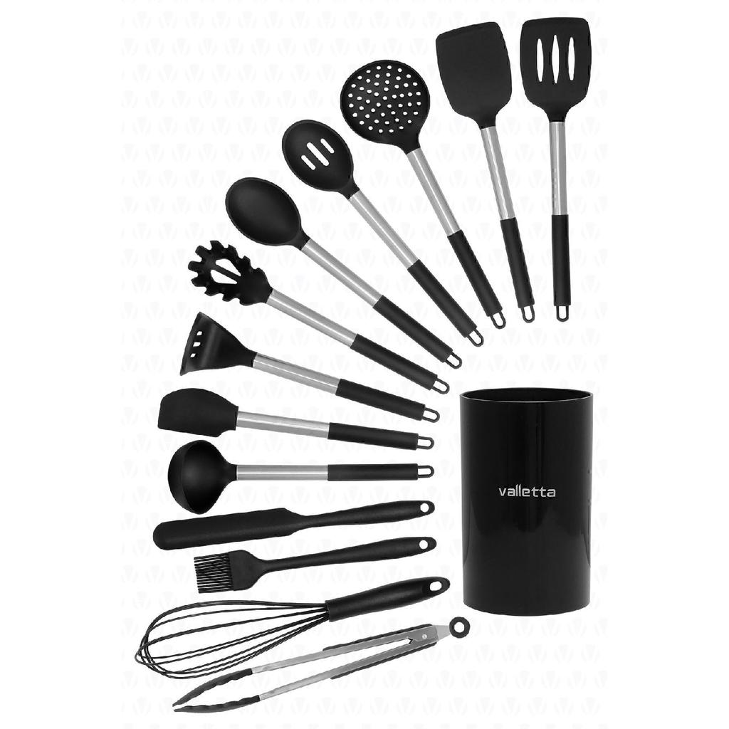 Mora 14 Piece Stainless Steel Silicone Tip Spatula Kitchen Set Black