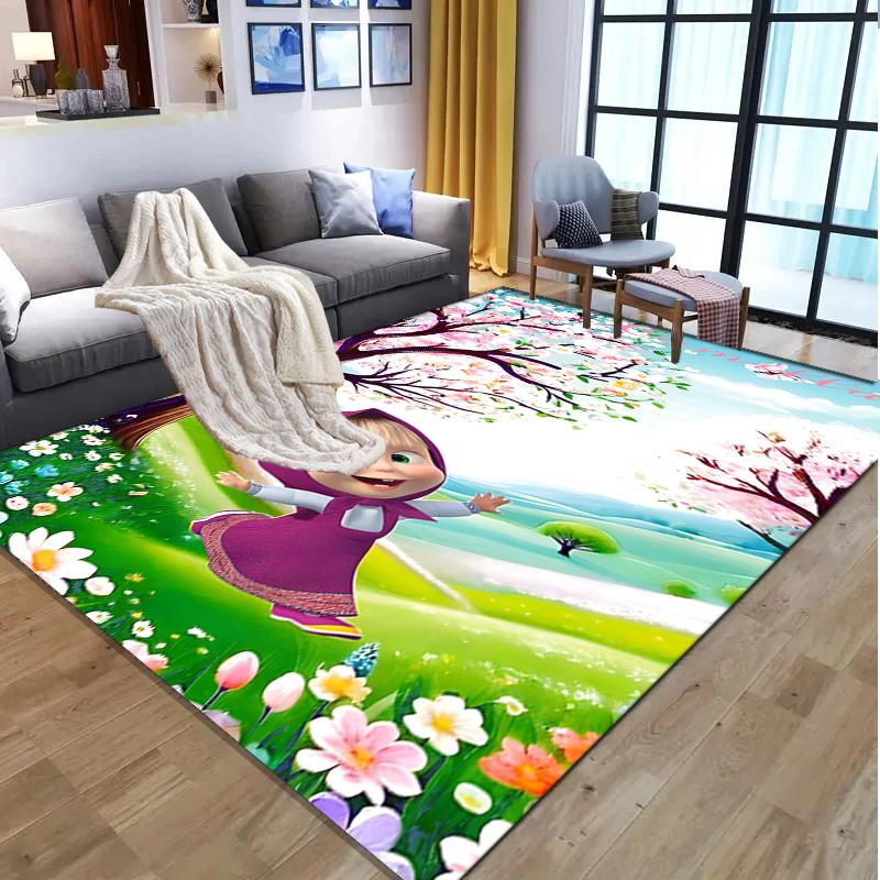 Masha and The Bear Pattern Rug, Indoor/Outdoor Mat, for Picnic, Gameroom, Bedroom, Office, Living Room, Home Decor Carpet, Birthday Gift