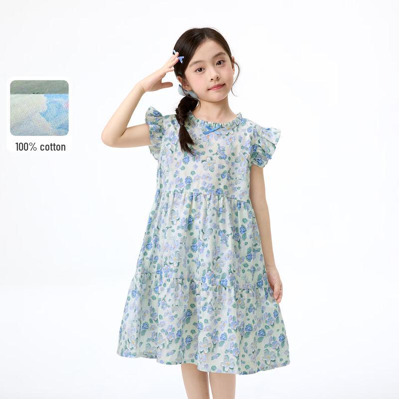 Girls  Summer Floral Ruffle Trim Flutter Sleeve Dress 120