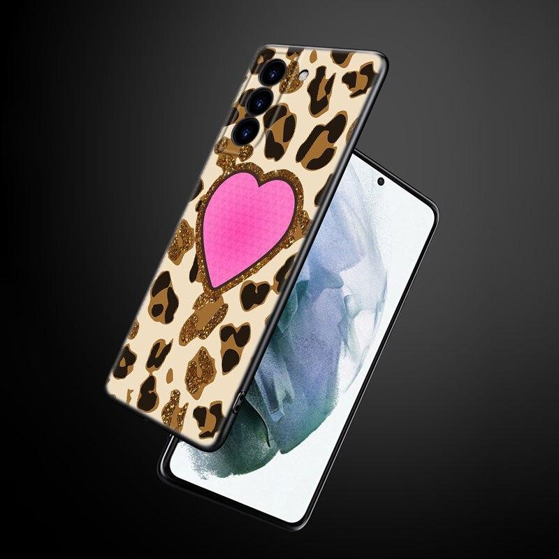 Custodia per telefono con stampa Leopard Love per Samsung Galaxy S22 Pro S21 S20 Ultra FE S10 Lite 5G S10E S9 S8 Plus Cover nera in TPU morbido