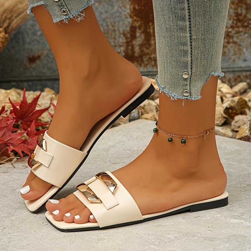 Zapatillas planas de estilo hada para mujer, modernas y versátiles, con punta plana, estilo retro romano, de una sola palabra