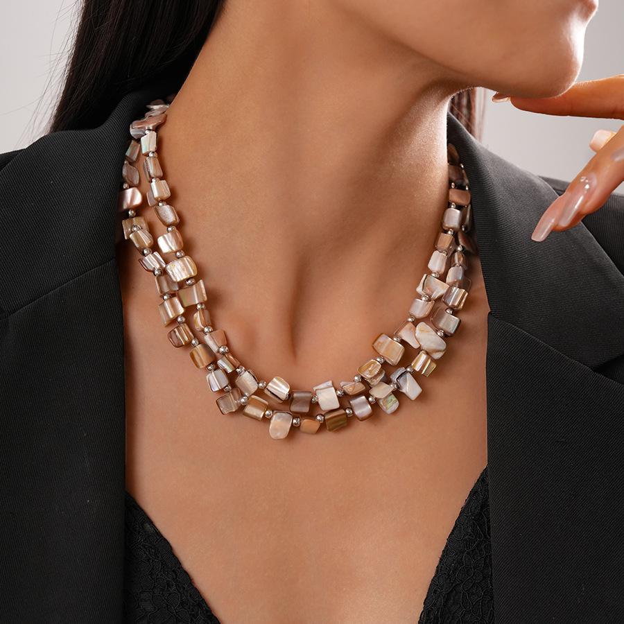 Shell Double Geometric Necklace Light Luxury Niche Vintage Seaside Jewelry