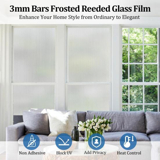 1 Roll 500x45CM Frosted Window Film Privacy Protection Sun Blocking Cuttable Reusable Non-Adhesive Static Home Office Bathroom Glass Covering