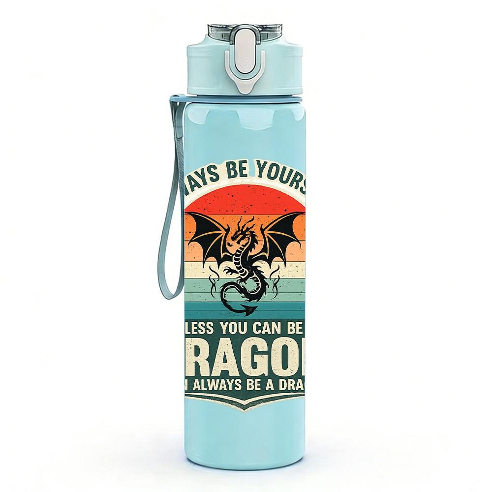 1PC Retro Dragon Badge Vintage Print 750ml Color Plastic Sports Water Bottle Leakproof Flip Straw Lid Suitable for Sports Office Home Use