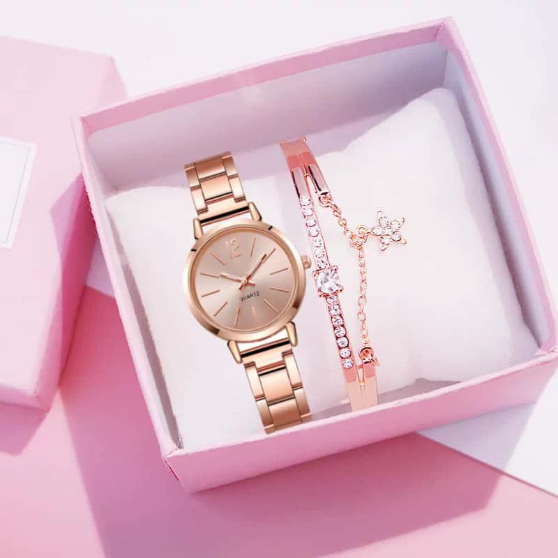 Mom's Birthday Gift Box Trendy Fashion Girls Watch Bracelet Set Ins Waterproof Non-Fading Jewelry