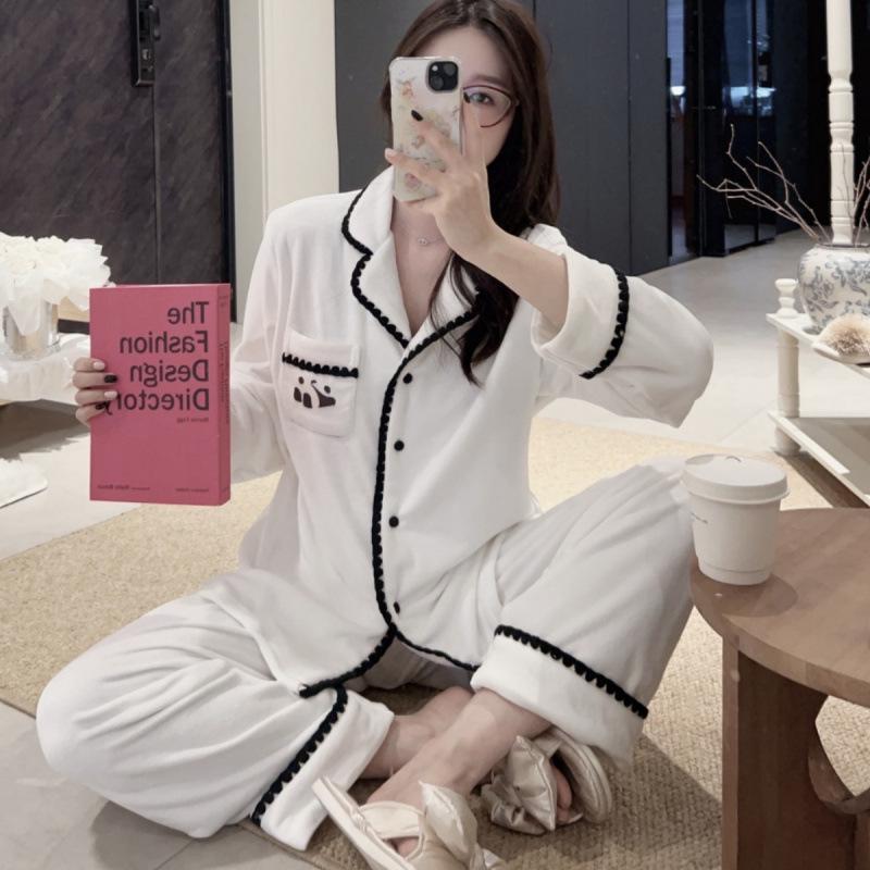 

Женский флисовый пижамный комплект - Корейский стиль, Большой размер, Принт диких животных, Кардиган с длинным рукавом, Осенне-зимняя домашняя одежда L