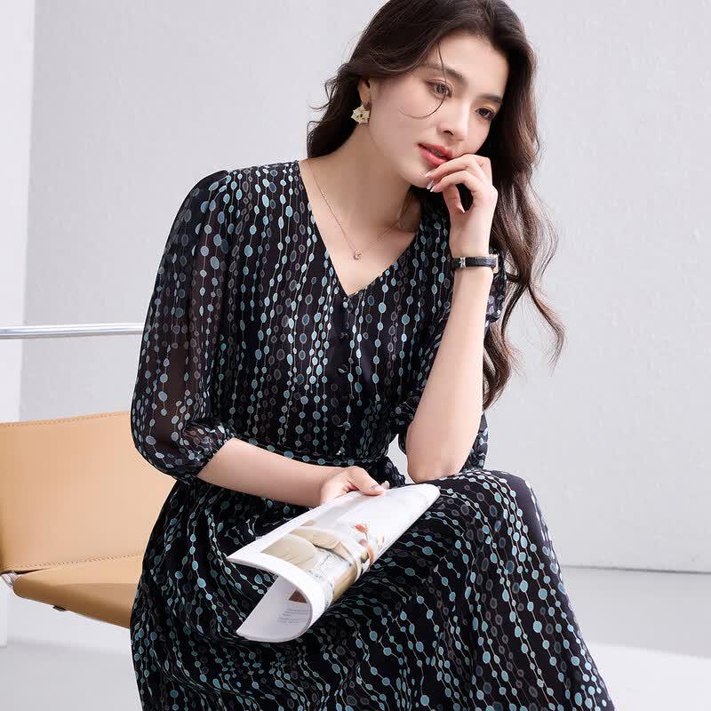 Elegant Tied Print Midi Dress XL