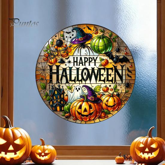Pumpkin Ghost Wall Stickers Halloween Stained Glass Style Static Window Clings, Waterproof PVC Bat Seasonal Home Accents Haunted House Decals,