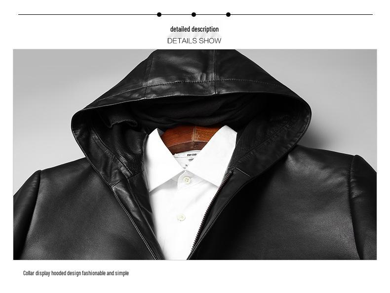 Men's Genuine Lambskin Hooded Leather Jacket, Slim Fit, Mid-Length Outerwear