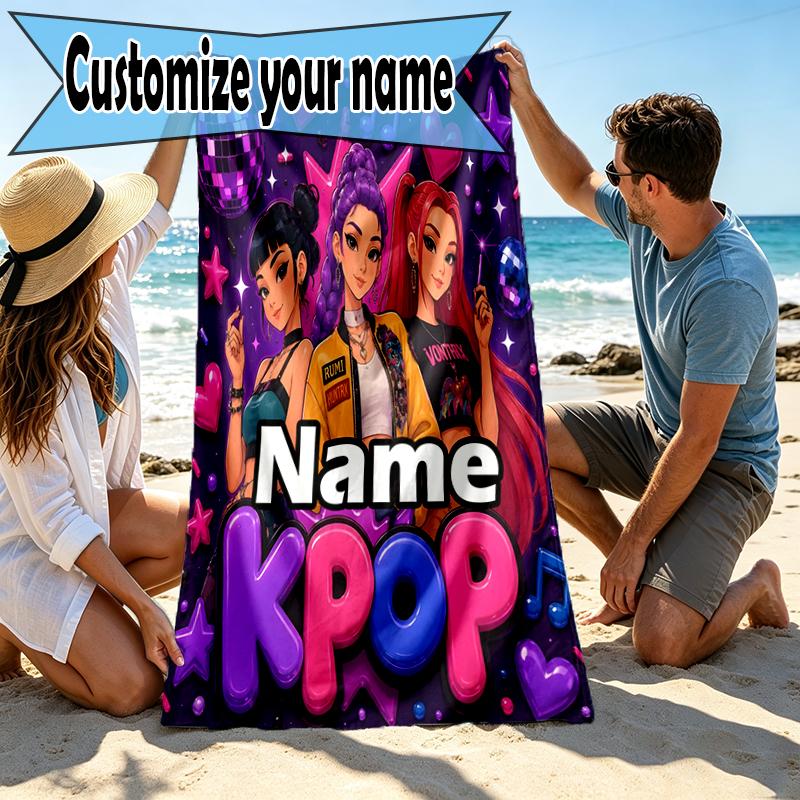 Asciugamano da Spiaggia Personalizzato con Nome KPop Hunters Print, per Viaggio Campeggio Festa in Spiaggia Decorazione Casa, Regalo di Compleanno per Famiglia e Amici