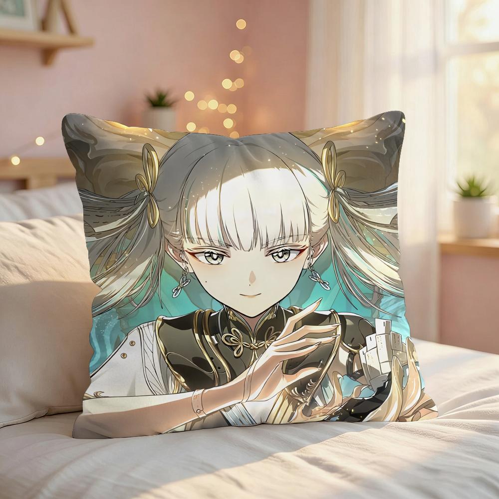 Jinhsi Cute Game Wuthering Cushion Cover Silky Short Plush Invisible Zipper Dustproof Sofa Pillow Case For Home Decor