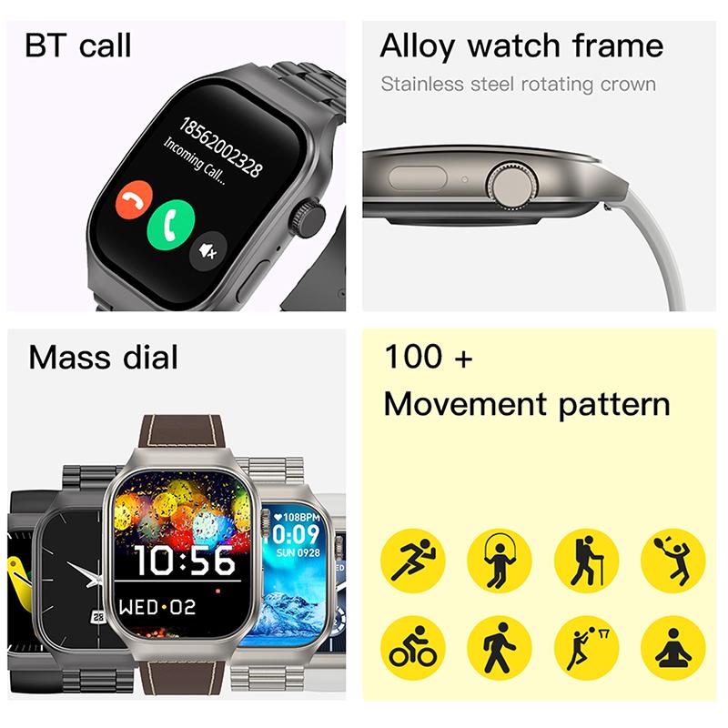 Zakrzywiony Smartwatch 2,01 cala Pełny Dotyk Smart Bransoletka Ćwiczenia na Świeżym Powietrzu Monitorowanie Tętna Smartwatch