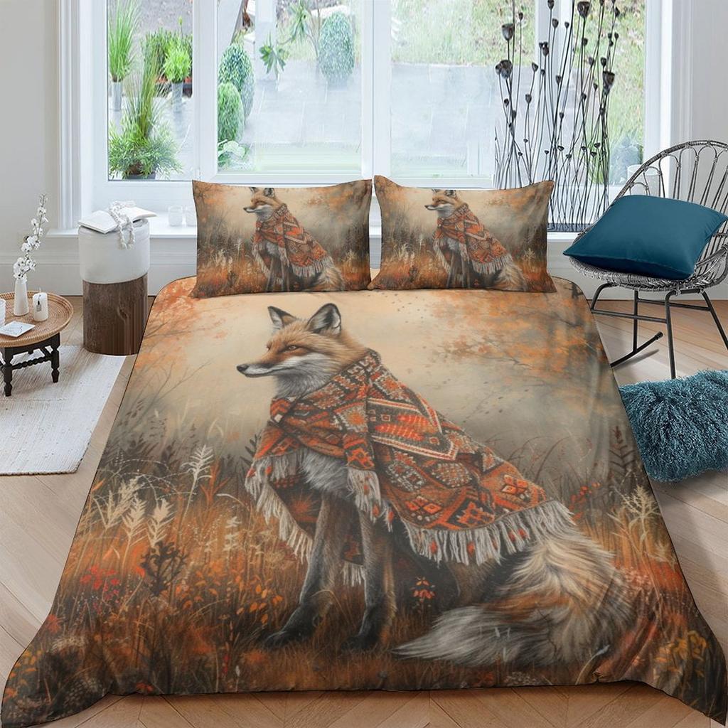 Fuchs-Print Bettbezug Bettwäsche Set Deckenbezüge Für Kinder Kinder Und Erwachsene Warm Weich Bequem Atmungsaktiv
