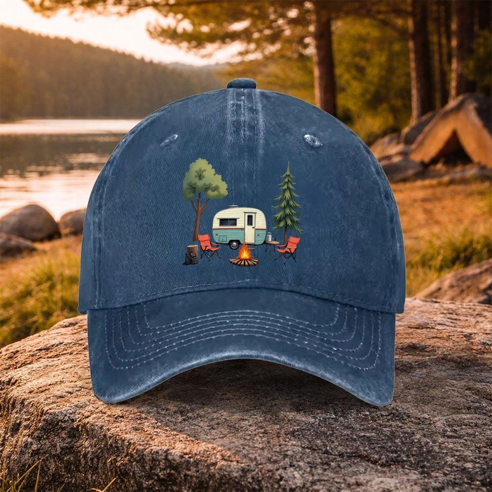 Casual Camping RV Pattern Washed Baseball Cap for Golf Outdoor Activities Unisex Unisexs Hat