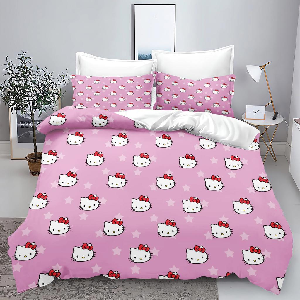 Hello Kitty Comforter Sets Bedding Set Duvet Cover King Size Queen Twin 3D Children'S Bedding Set 3-Piece 1 Quilt Cover