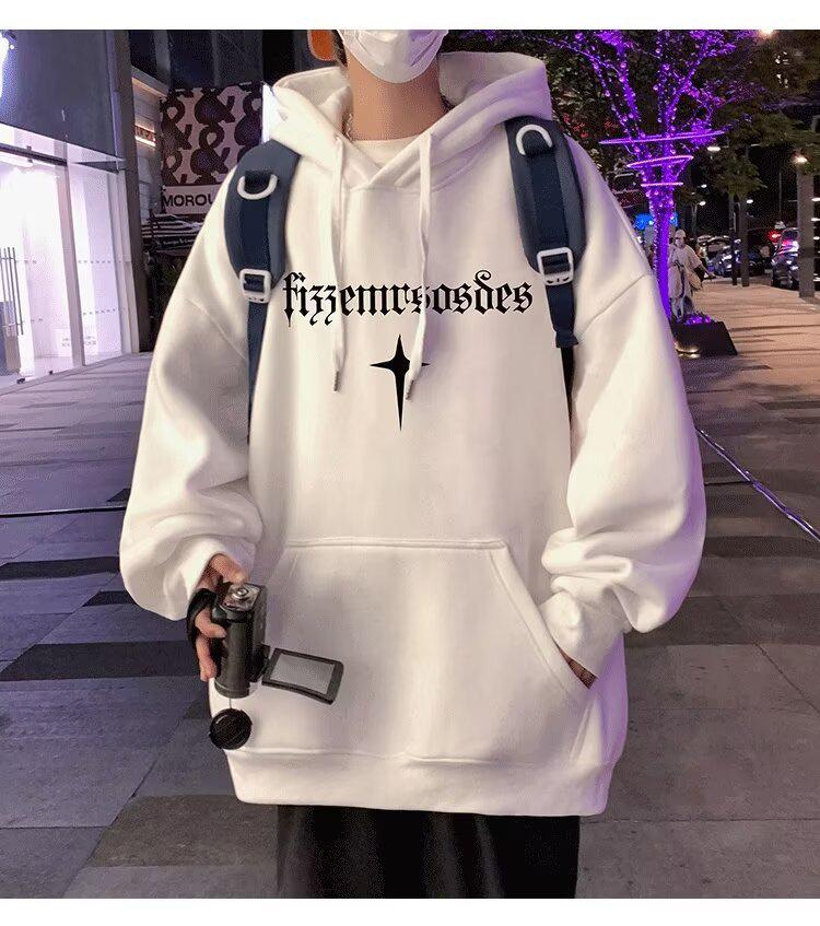 Men's Trendy Hooded Sweatshirt, Loose Fit, Letter Print, Versatile Spring/Autumn Jacket, 2024 Hong Kong Style.