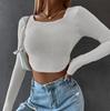 Women Square Neck Vintage Solid Sweater Pullovers Casual Long Sleeves Jumpers Autumn Female Slim Kintting Top