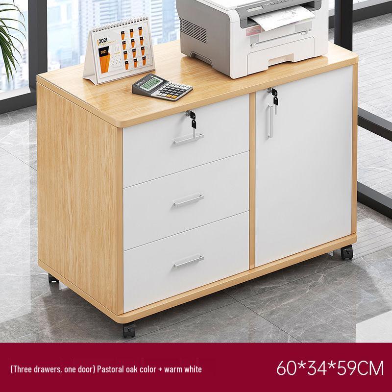 Wooden Office Filing Cabinet with Lock and Under-Desk Storage