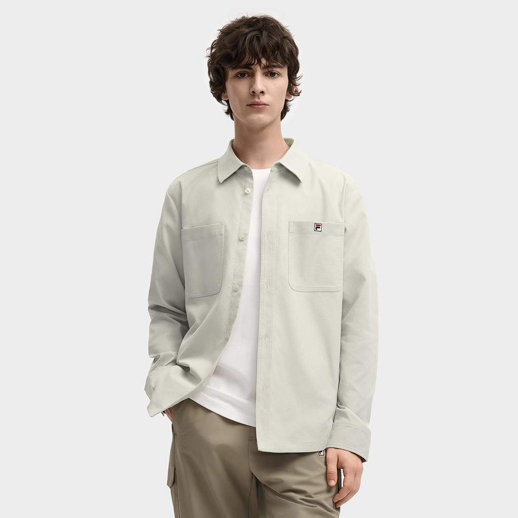 Fila Heritage Fashion Simple Retro Classic Casual Versatile Comfortable Woven Long Sleeve Shirt Men Shirts Rock-Cloud F11M548403FLK