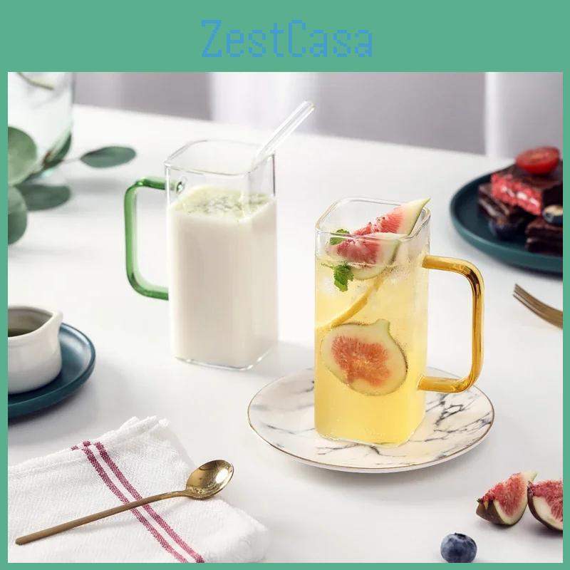 Mug Breakfast Square Glass 400ml Milk Coffee Cup Microwave Safe Transparent Party Beer Mug Coffee Mug Drinkware Glass