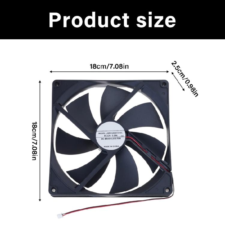 180mm 12V High Speed Cooling Fan Thin 25mm Design 53CFM Airflow Double Ball Bearings For PC Router Exhaust System