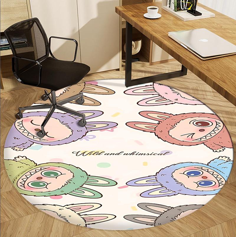 Labubu Pattern Round Rug, Indoor/Outdoor Mat, for Picnic, Gameroom, Bedroom, Office, Living Room, Home Decor Carpet, Birthday Gift