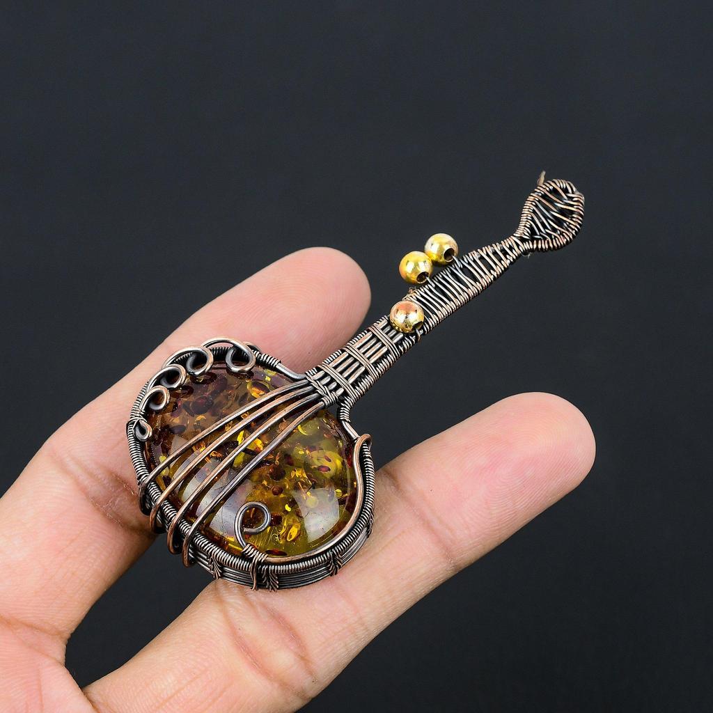 Baltic Amber Pendant, 999 Copper Wire Wrapped Gemstone Jewelry, Handmade Pendant For Mother Day