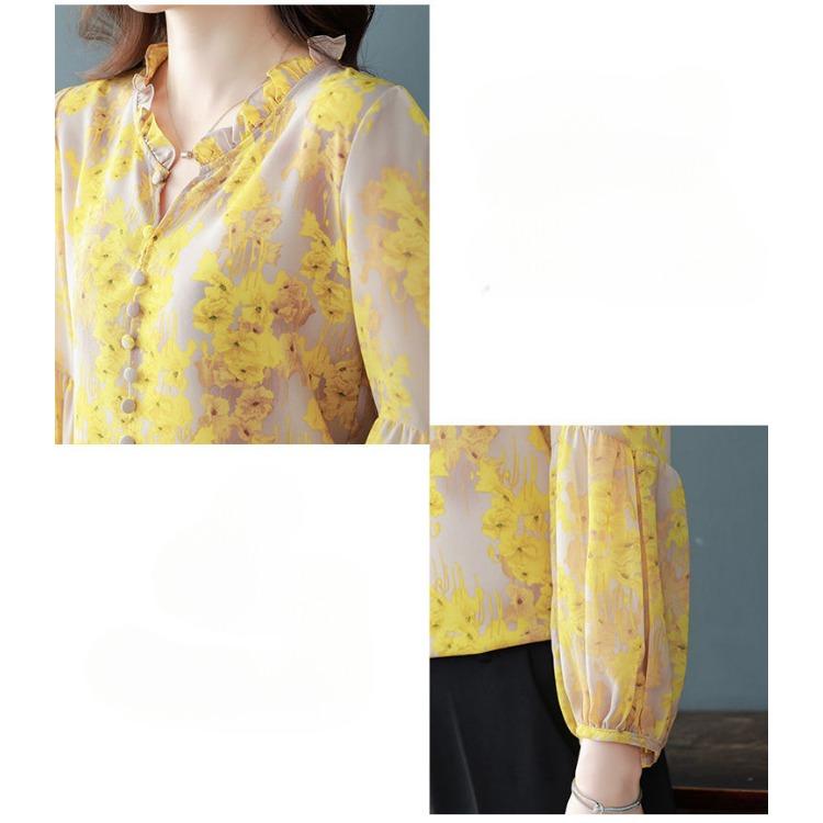 Spring Floral Shirt Women Long Sleeve Beautiful Unique Blouse Trendy Youthful Tops for Mothers