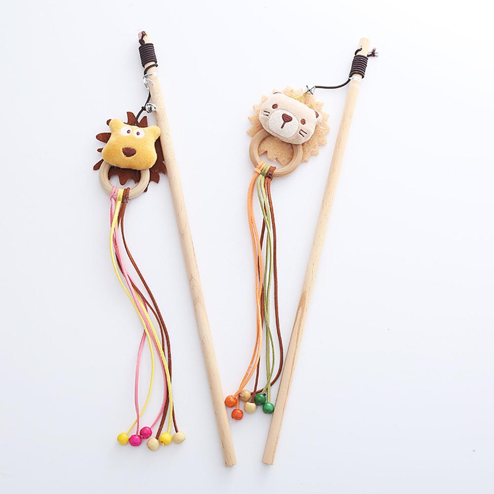 Cat Teaser Wand Toy - Plush Lion & Dog Design, Wooden Handle Interactive Toy for Cats,