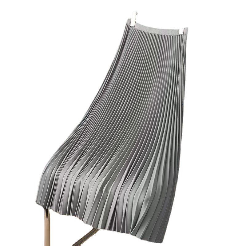 Satin Einfarbig Hochtailliert Plissiert A-Linie Midi-Rock für Sommer 2025