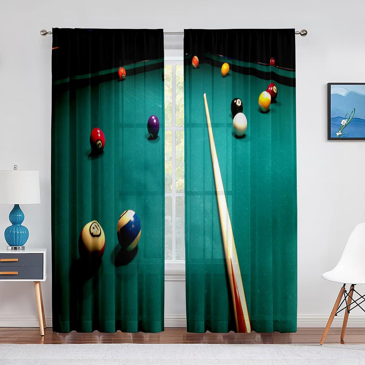 Biljartballen Wedstrijd Entertainment Spel Doorzichtig Doek Gordijnen voor Woonkamer Rustruimte Keuken Kamer Decoratie 2 Panel Gordijn Gordijn cortin (W50H130cm)-2pcs&Grommet Top