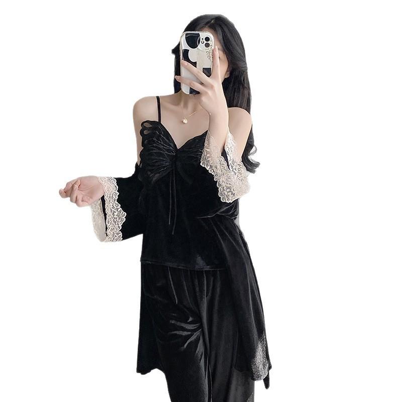 1011 new golden velvet pure desire wind suspender nightdress women's high-end sense nightgown with chest pad two-piece loungewear