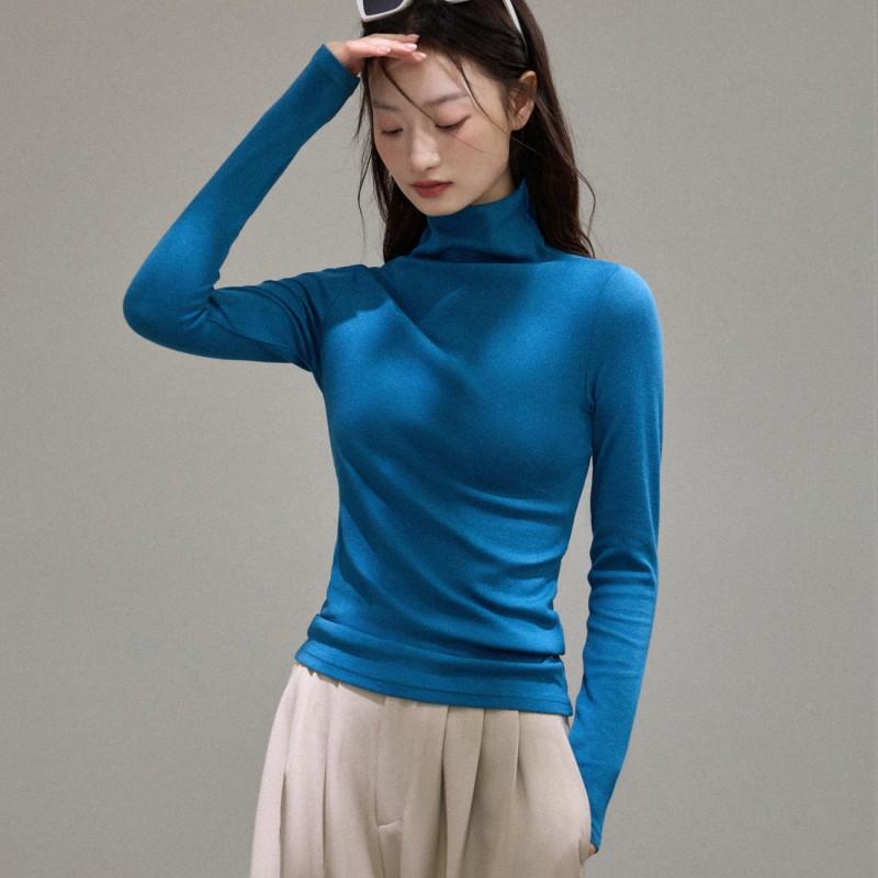 Womens High-Neck Long Sleeve T-Shirt With Brushed Modal Fabric Warm Soft Base Layer Winter