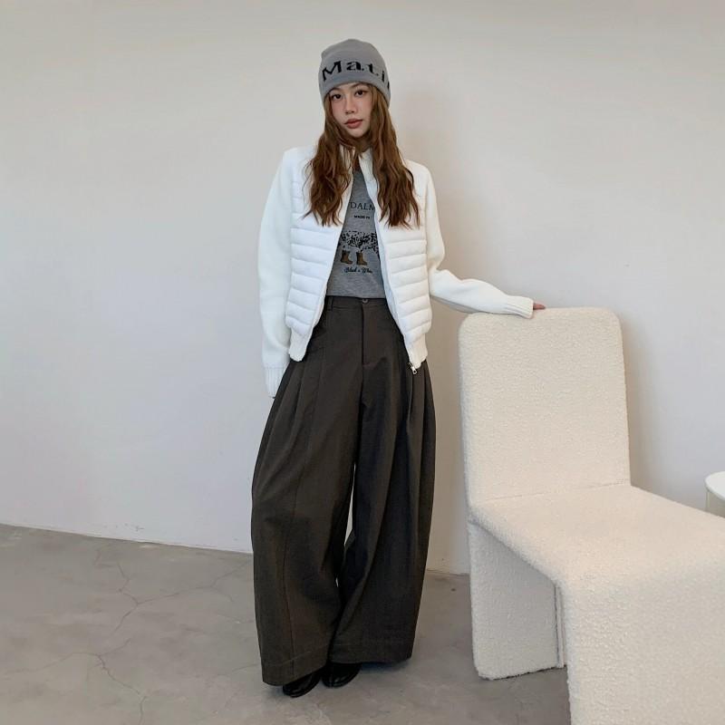Womens Winter Casual Puffer Coat Knit Sleeve Slim Fit Stand Collar Everyday Outerwear