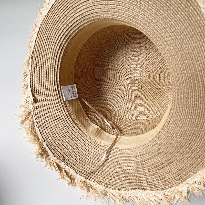 2025 New Summer Flat Top Straw Hats For Women Fashion Elegant Pearl Wide Brim Sun Hat Travel UV Protection Panama Beach Hat