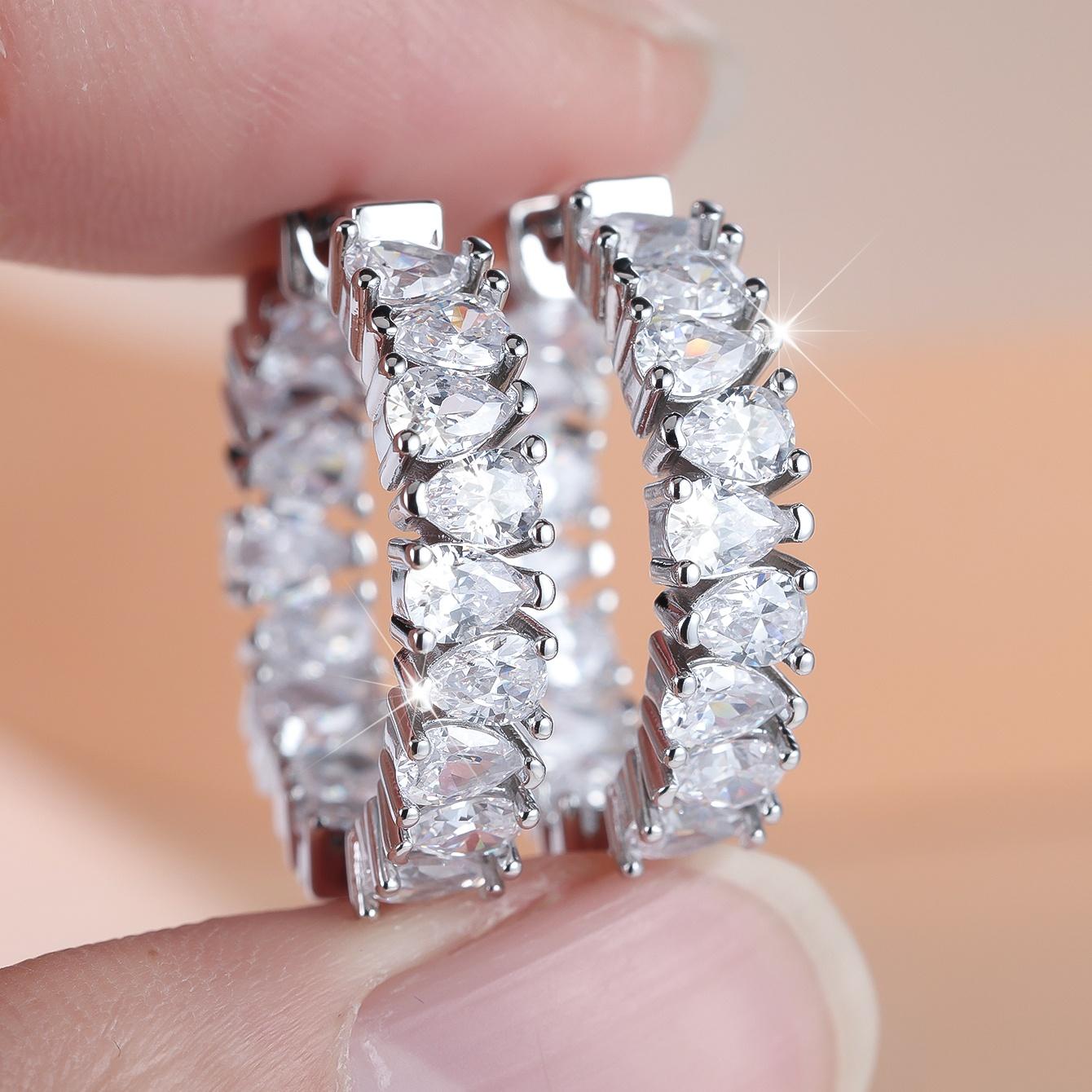 

Cute Female White Zircon Stone Round Hoop Earrings Vintage Fashion Gold Silver Color Wedding Jewelry For Women