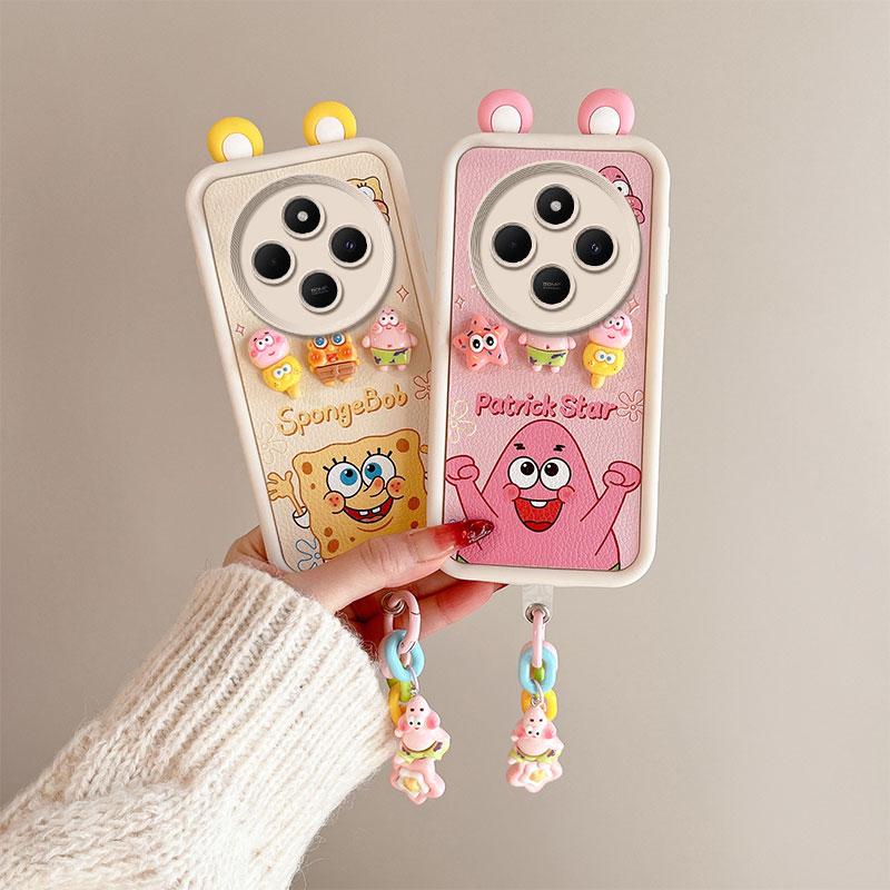 KEYSION Husă cu desene animate 3D cu ureche drăguță pentru Redmi 14C cu brățară Husă din spate a telefonului, rezistentă la șocuri, din silicon moale pentru Xiaomi POCO C75