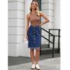 2025 Elegant Stretch Denim Skirt with Frayed Hem and Multi-Button Design