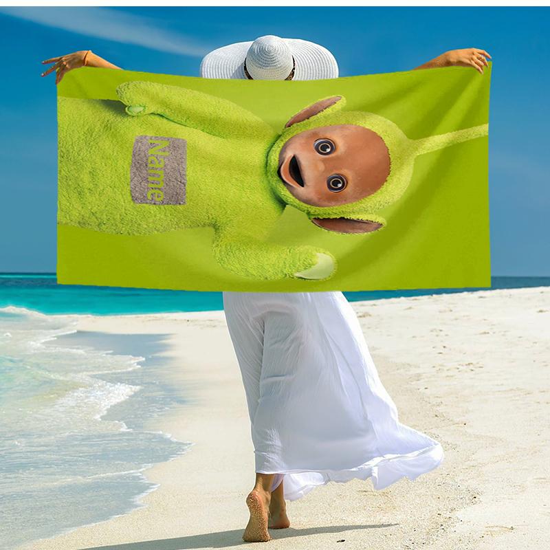 Custom Name Ultra-Soft Beach Towel with Teletubbies Theme,Ideal for Pool - Camping, Diving - Perfect Travel Essential, Vibrant Beach Towel.