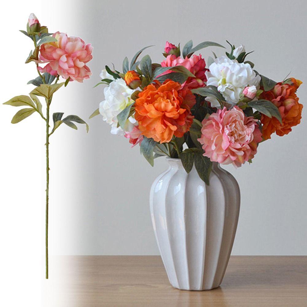 Jedwabne Płatki Symulacja Kwiatu Peonii Zielone Liście Sztuczny Kwiat Peonia Sztuczny Kwiat Prezent