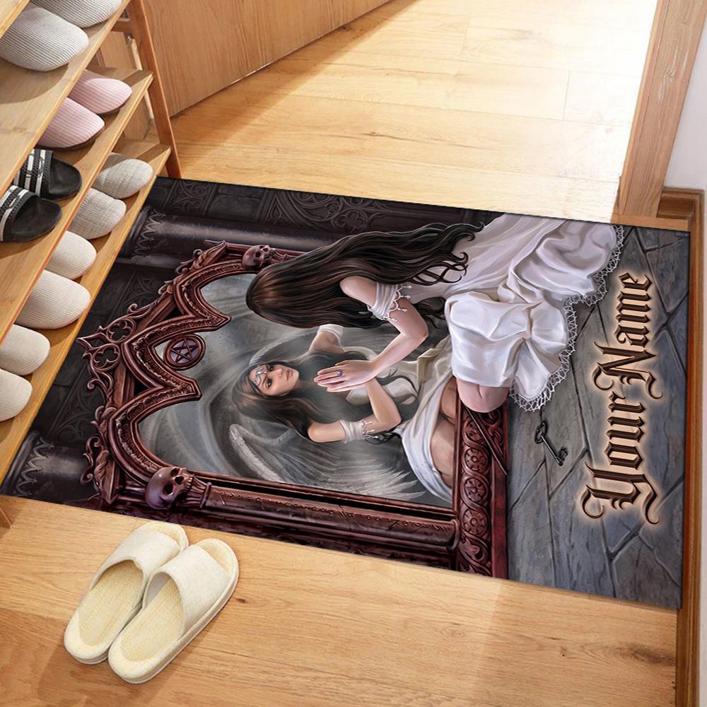 Gothic Illustrations Customizable Name Floor Rug Office Rug Design for Bedrooms Dining Room Entryway Outdoor Antislip Carpet Decorate Offices