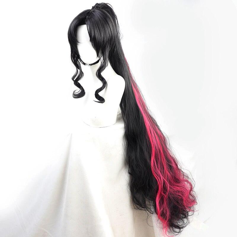 120cm FGO Sesshouin Kiara Cosplay Wig Fate Grand Order Black Purple Mixed Wavy Synthetic Hair Halloween Party Carnival Wigs