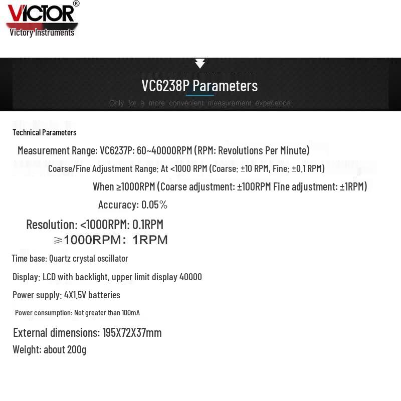 VICTOR DM6238P Laser Digital Tachometer & Stroboscope