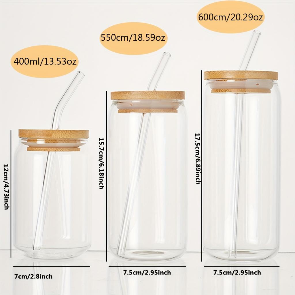 1PC - Bamboo Lid Glass Water Cup, Circular Straw Cup, Cola Cup, Transparent Cold Drink Mason Cup